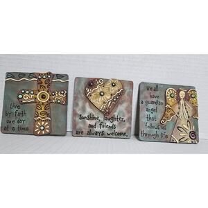 SALE GANZ 3D Hanging Plaques Tiles Friend Inspirational Quotes 5"x5" set 3 RARE